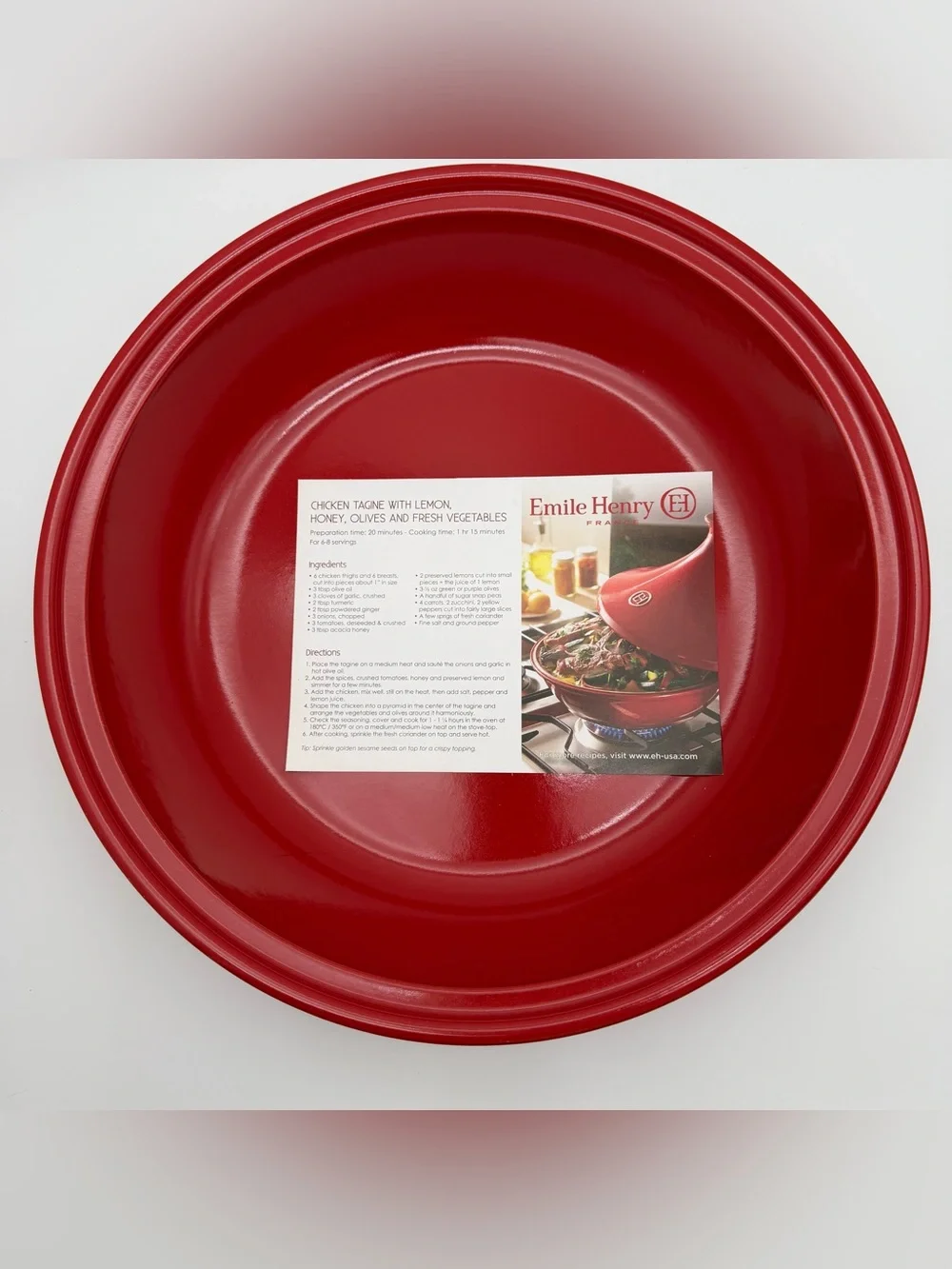 Emile Henry Flame Ceramic Tagine 3.7 Qt Baking Dish Red 55.32 NWOB